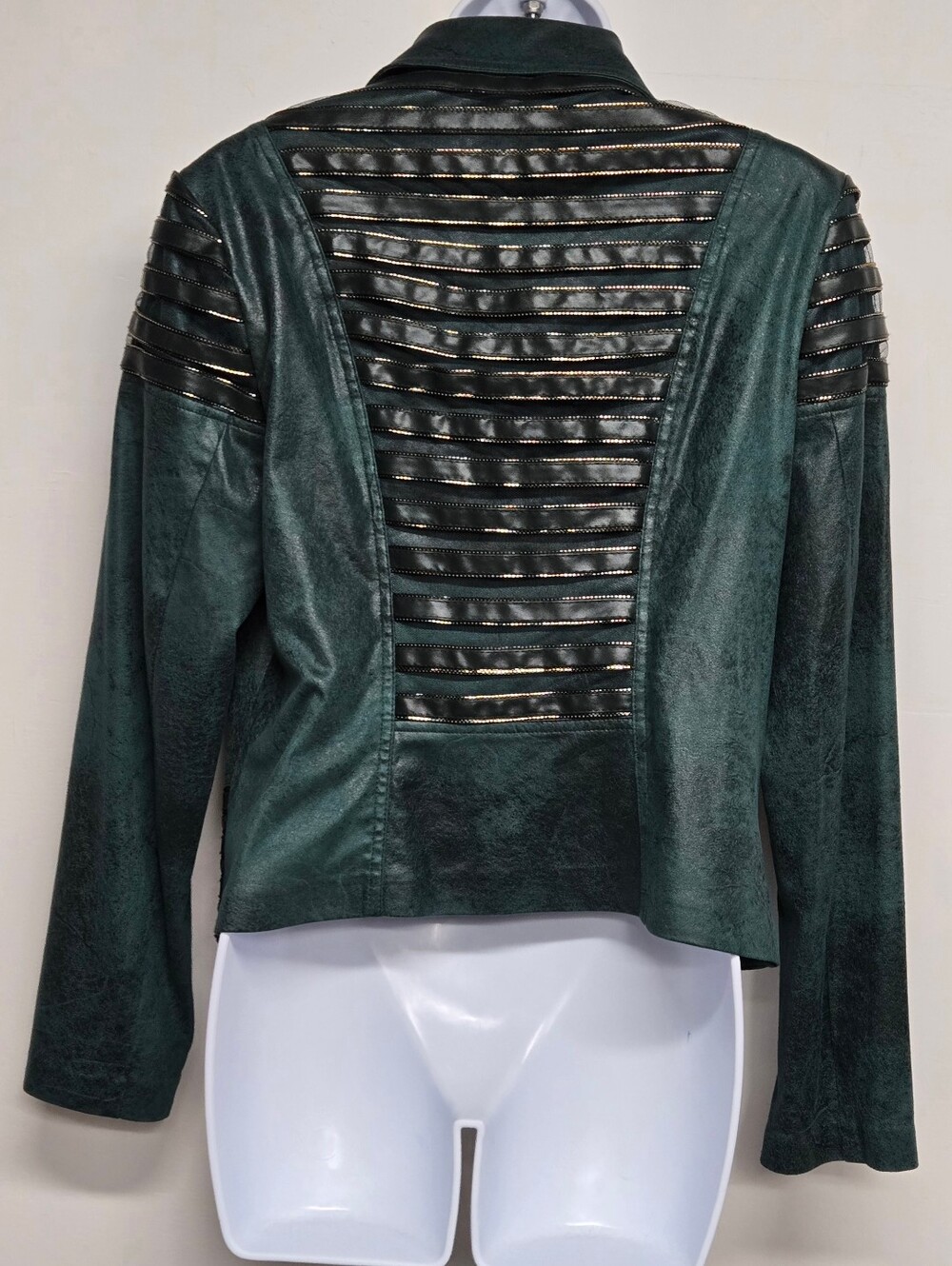 Frank Lyman L Faux Suede Moto Jacket Dark Forest Green Gold Tone Hardware - Picture 4 of 9